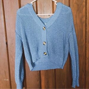 American Eagle Outfitters Blue Cropped Cardigan Sweater